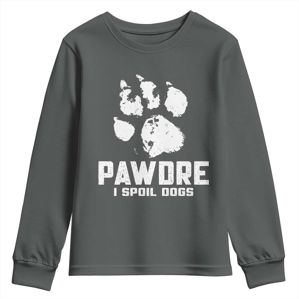 Funny Pawdre I Spoil Dogs Youth Sweatshirt Fur Dad Fathers Day Vintage Paw Prints TS11 Dark Heather Print Your Wear