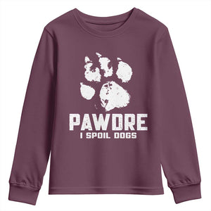 Funny Pawdre I Spoil Dogs Youth Sweatshirt Fur Dad Fathers Day Vintage Paw Prints TS11 Maroon Print Your Wear