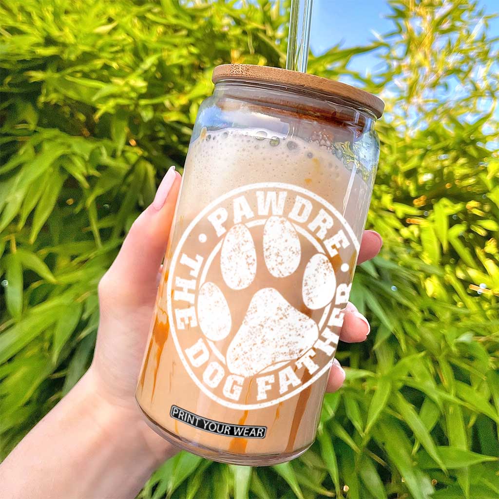 Funny Pawdre The Dog Father Glass Can Fur Dad Fathers Day Distressed Paw Prints TS11 Print Your Wear