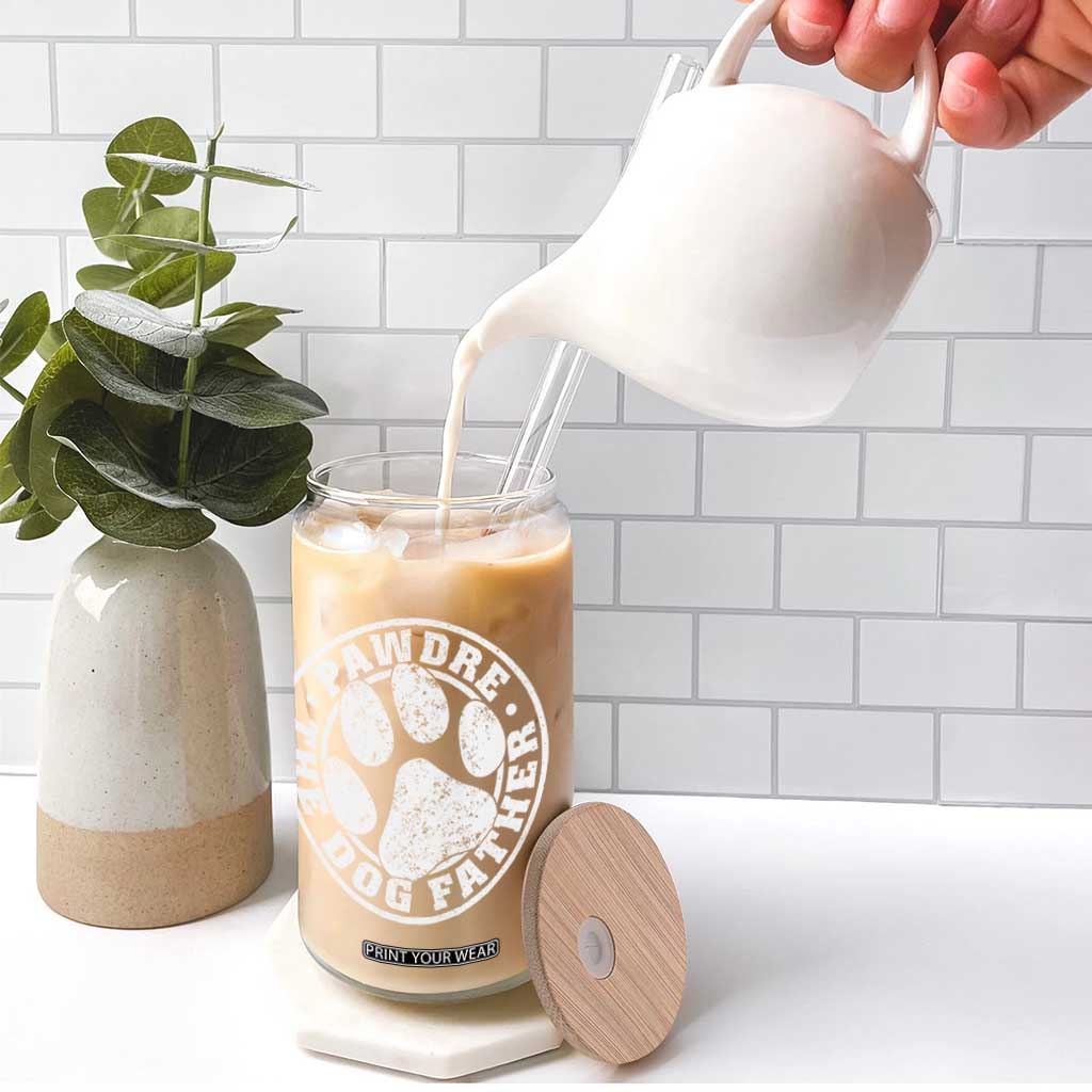 Funny Pawdre The Dog Father Glass Can Fur Dad Fathers Day Distressed Paw Prints TS11 Print Your Wear