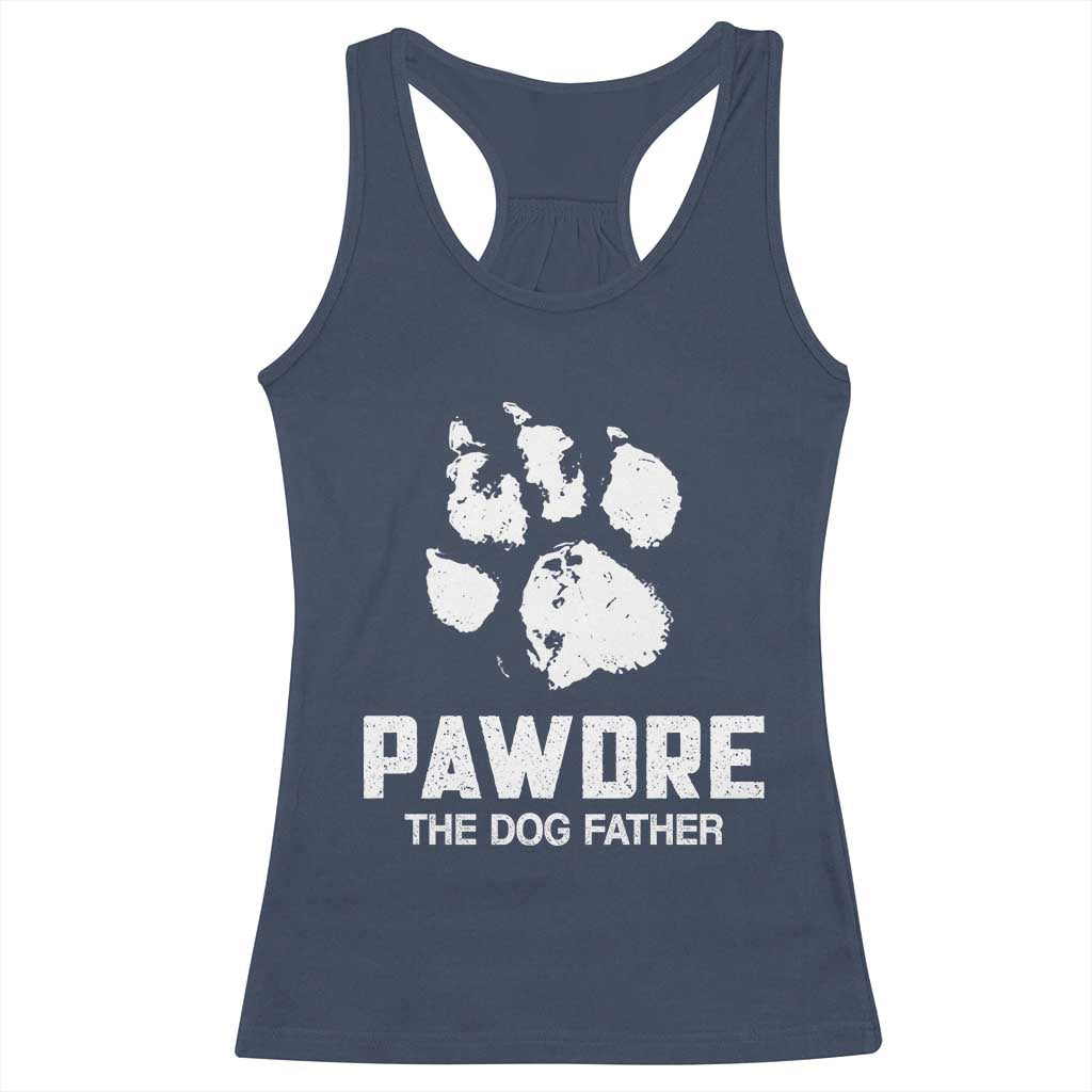 Funny Pawdre The Dog Father Racerback Tank Top Fur Dad Fathers Day Vintage Paw Prints TS11 Navy Print Your Wear