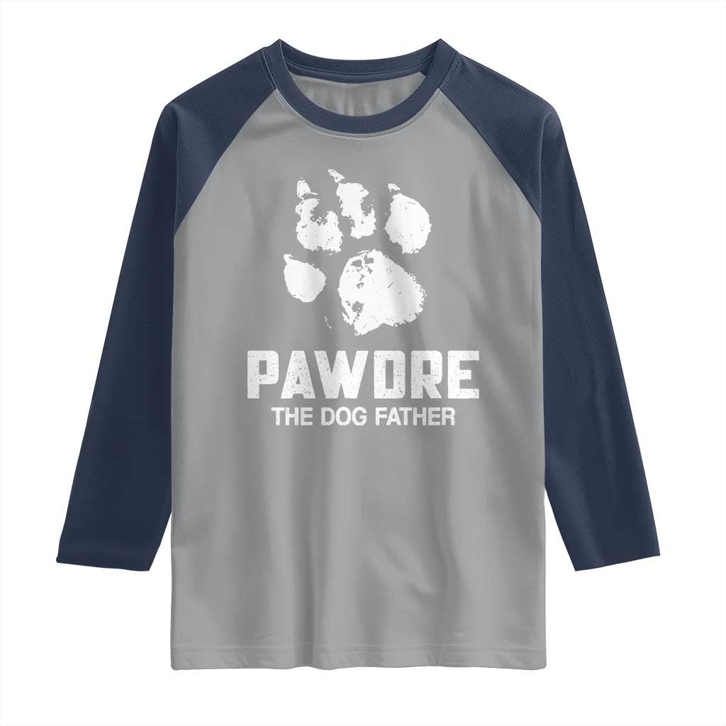 Funny Pawdre The Dog Father Raglan Shirt Fur Dad Fathers Day Vintage Paw Prints TS11 Sport Gray Navy Print Your Wear