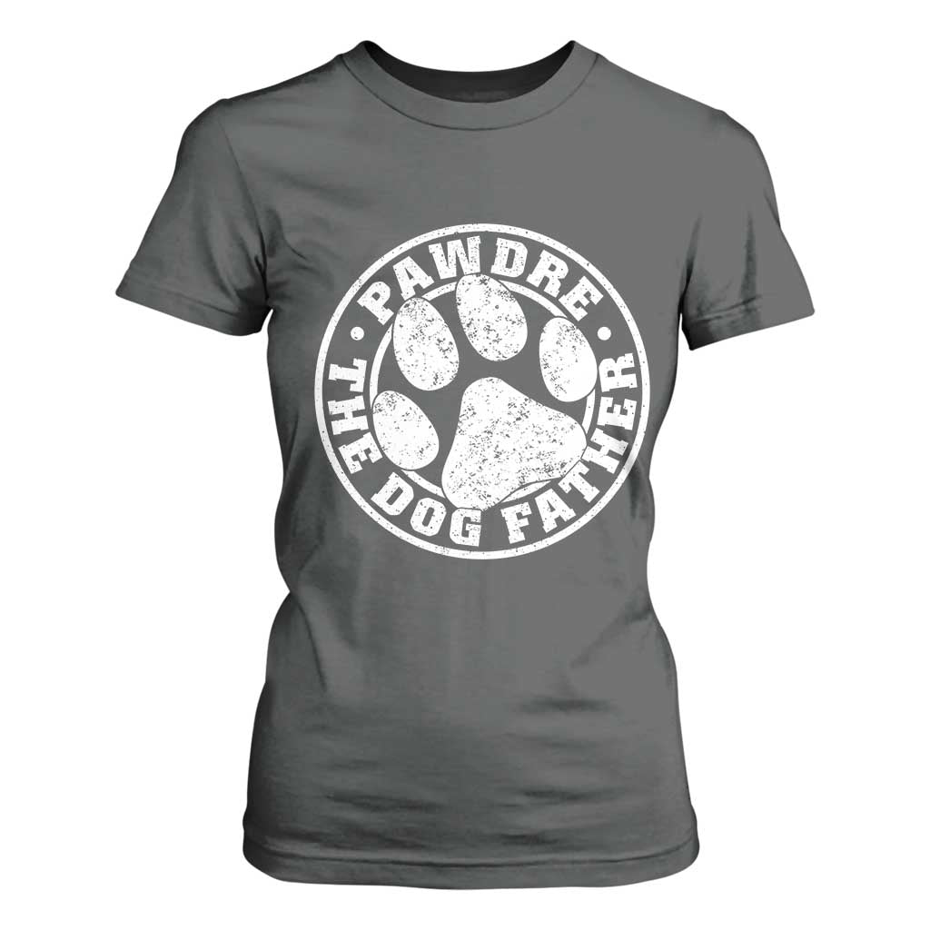 Funny Pawdre The Dog Father T Shirt For Women Fur Dad Fathers Day Distressed Paw Prints TS11 Dark Heather Print Your Wear