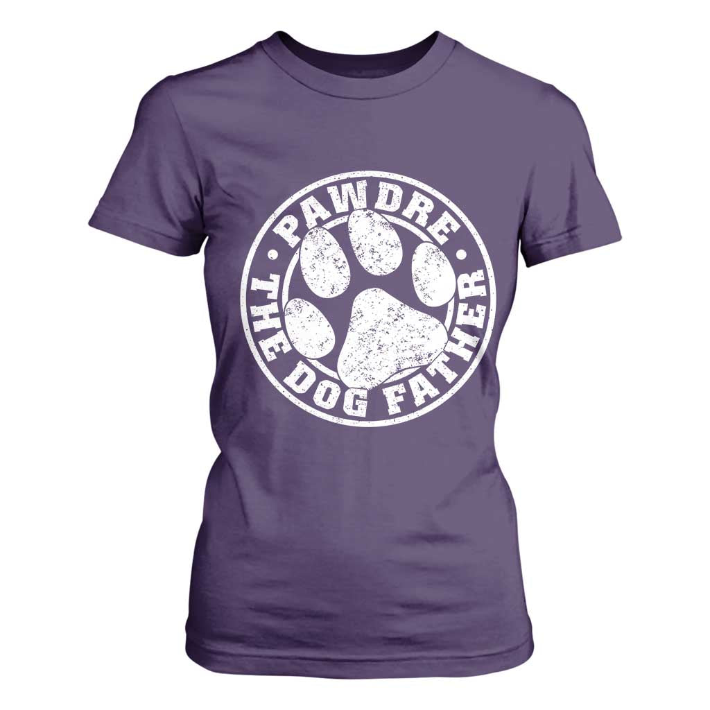 Funny Pawdre The Dog Father T Shirt For Women Fur Dad Fathers Day Distressed Paw Prints TS11 Purple Print Your Wear