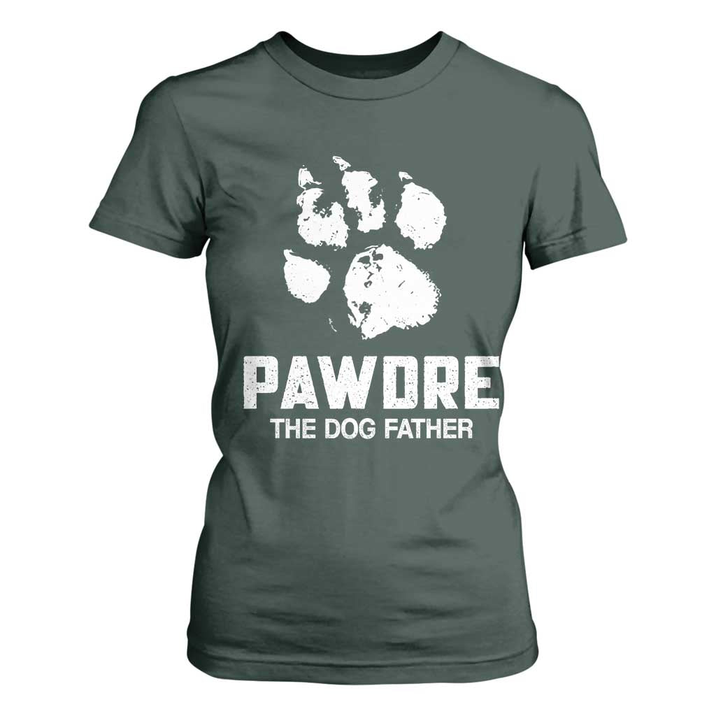 Funny Pawdre The Dog Father T Shirt For Women Fur Dad Fathers Day Vintage Paw Prints TS11 Dark Forest Green Print Your Wear