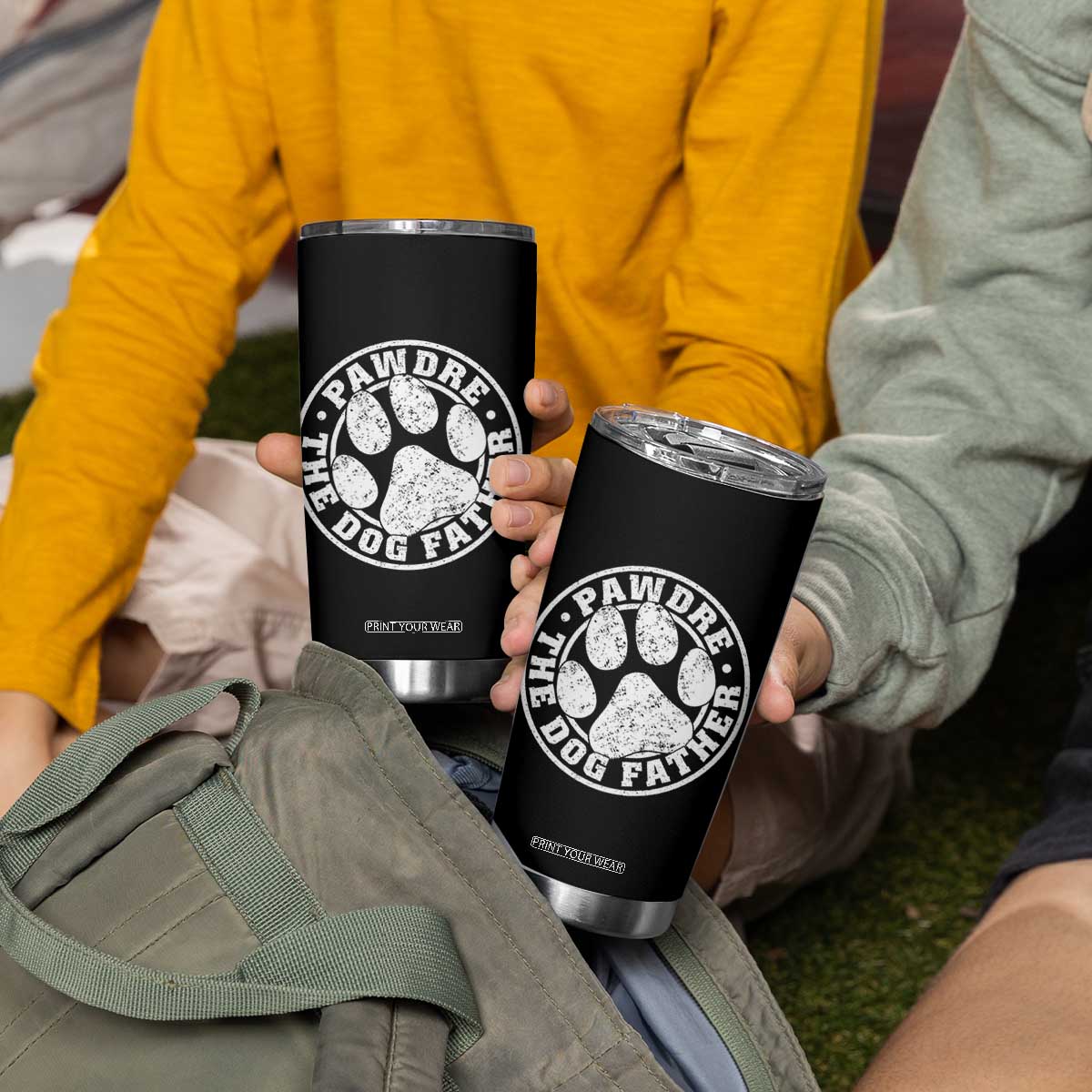 Funny Pawdre The Dog Father Tumbler Cup Fur Dad Fathers Day Distressed Paw Prints TS11 Print Your Wear