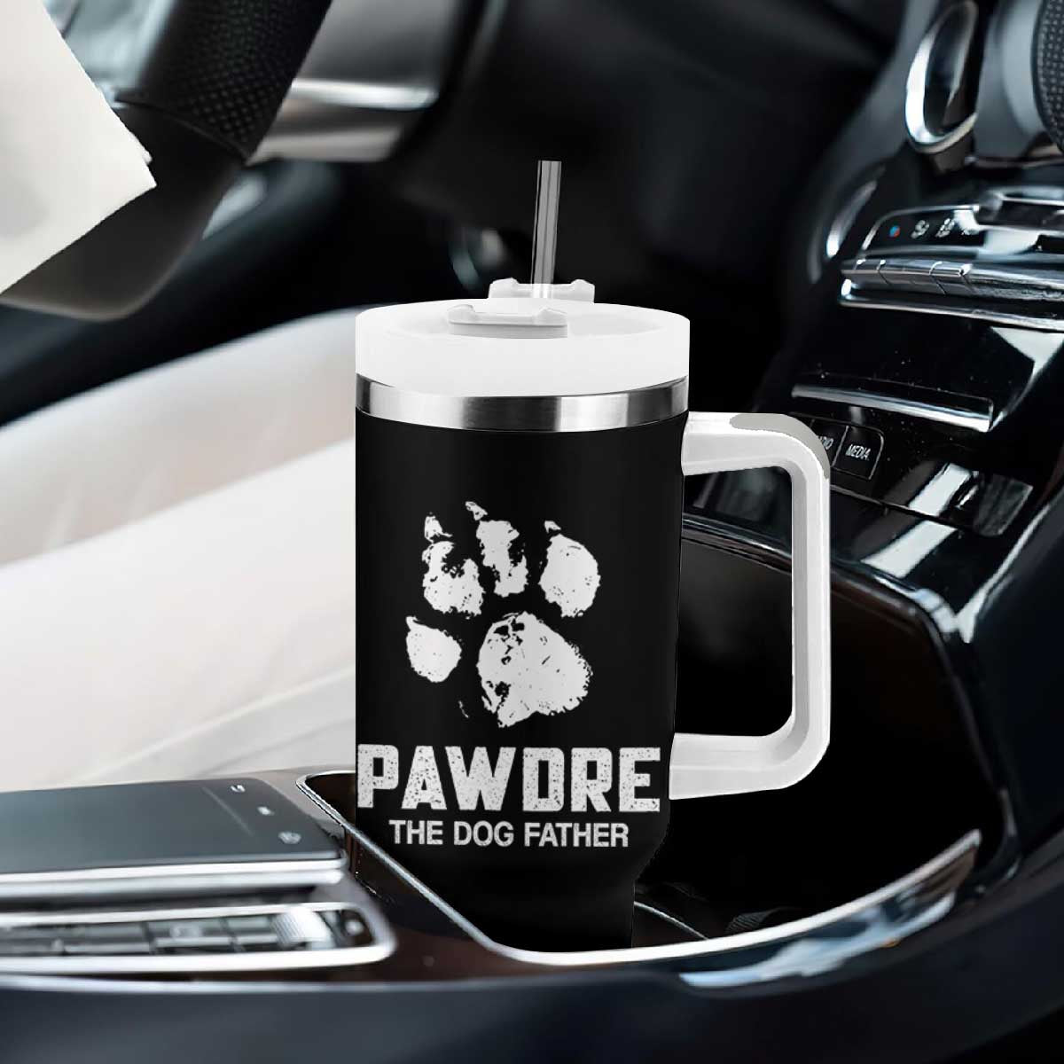 Funny Pawdre The Dog Father Tumbler With Handle Fur Dad Fathers Day Vintage Paw Prints TS11 Print Your Wear