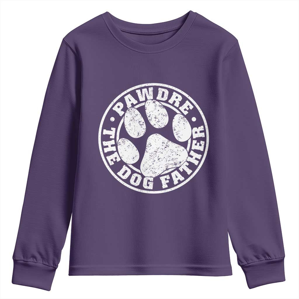 Funny Pawdre The Dog Father Youth Sweatshirt Fur Dad Fathers Day Distressed Paw Prints TS11 Purple Print Your Wear