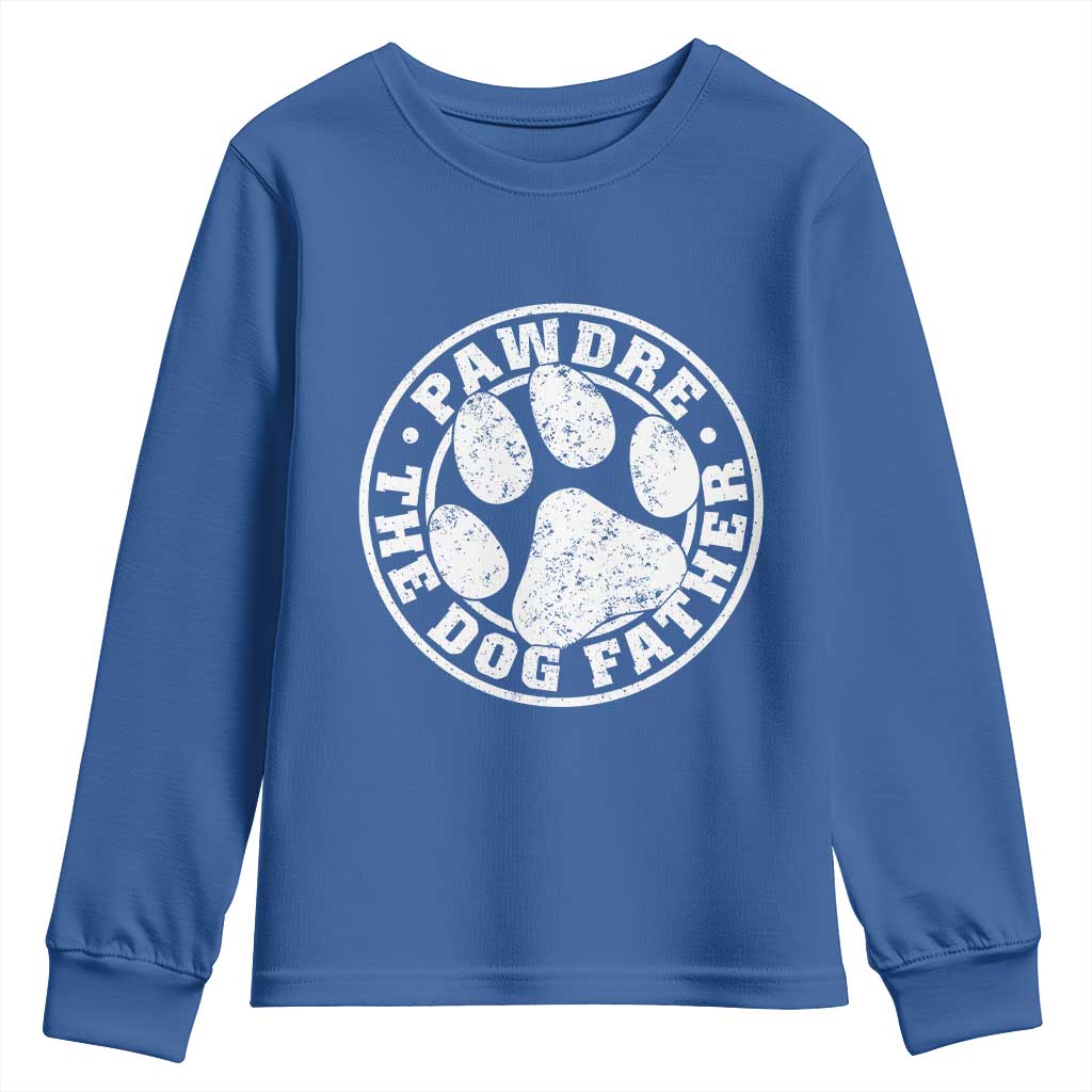 Funny Pawdre The Dog Father Youth Sweatshirt Fur Dad Fathers Day Distressed Paw Prints TS11 Royal Blue Print Your Wear