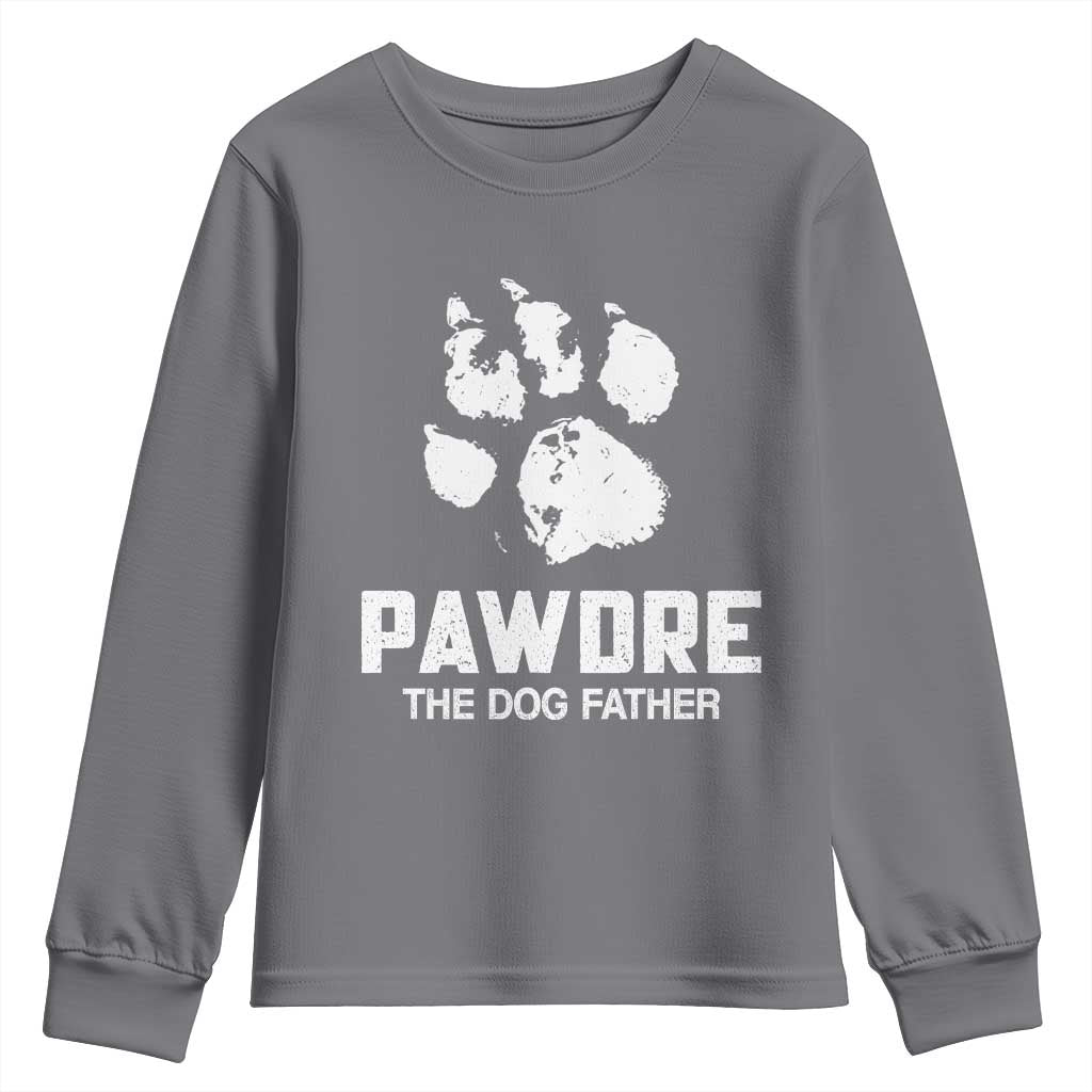 Funny Pawdre The Dog Father Youth Sweatshirt Fur Dad Fathers Day Vintage Paw Prints TS11 Charcoal Print Your Wear