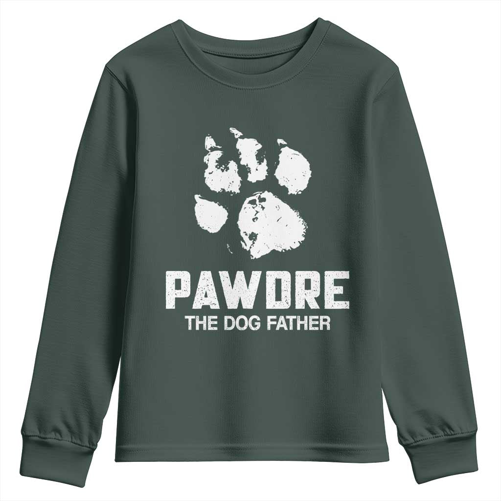 Funny Pawdre The Dog Father Youth Sweatshirt Fur Dad Fathers Day Vintage Paw Prints TS11 Dark Forest Green Print Your Wear