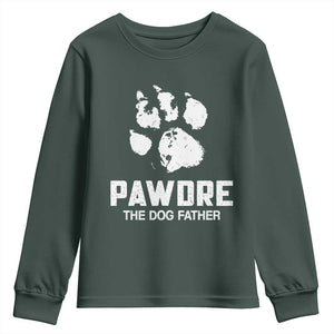 Funny Pawdre The Dog Father Youth Sweatshirt Fur Dad Fathers Day Vintage Paw Prints TS11 Dark Forest Green Print Your Wear