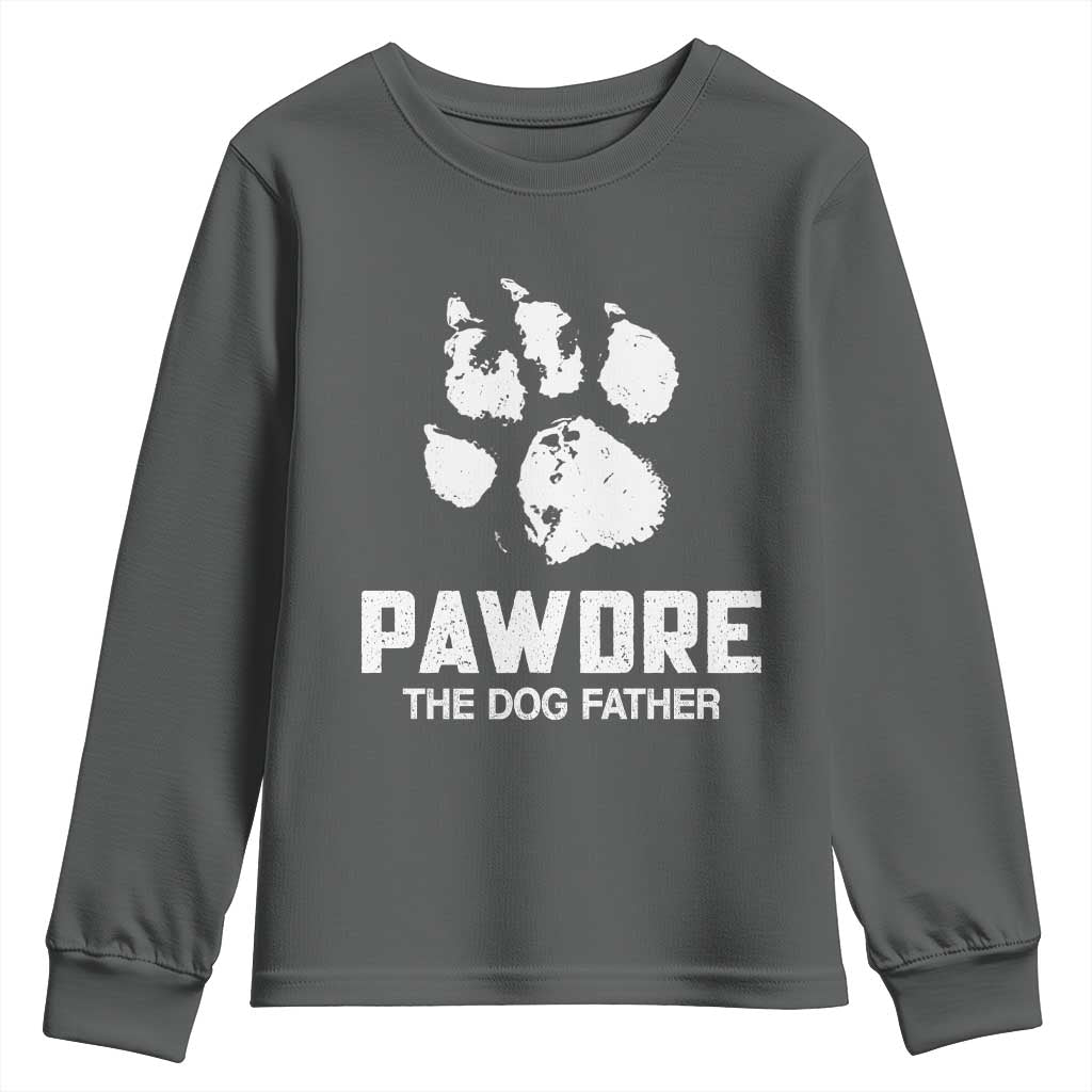 Funny Pawdre The Dog Father Youth Sweatshirt Fur Dad Fathers Day Vintage Paw Prints TS11 Dark Heather Print Your Wear