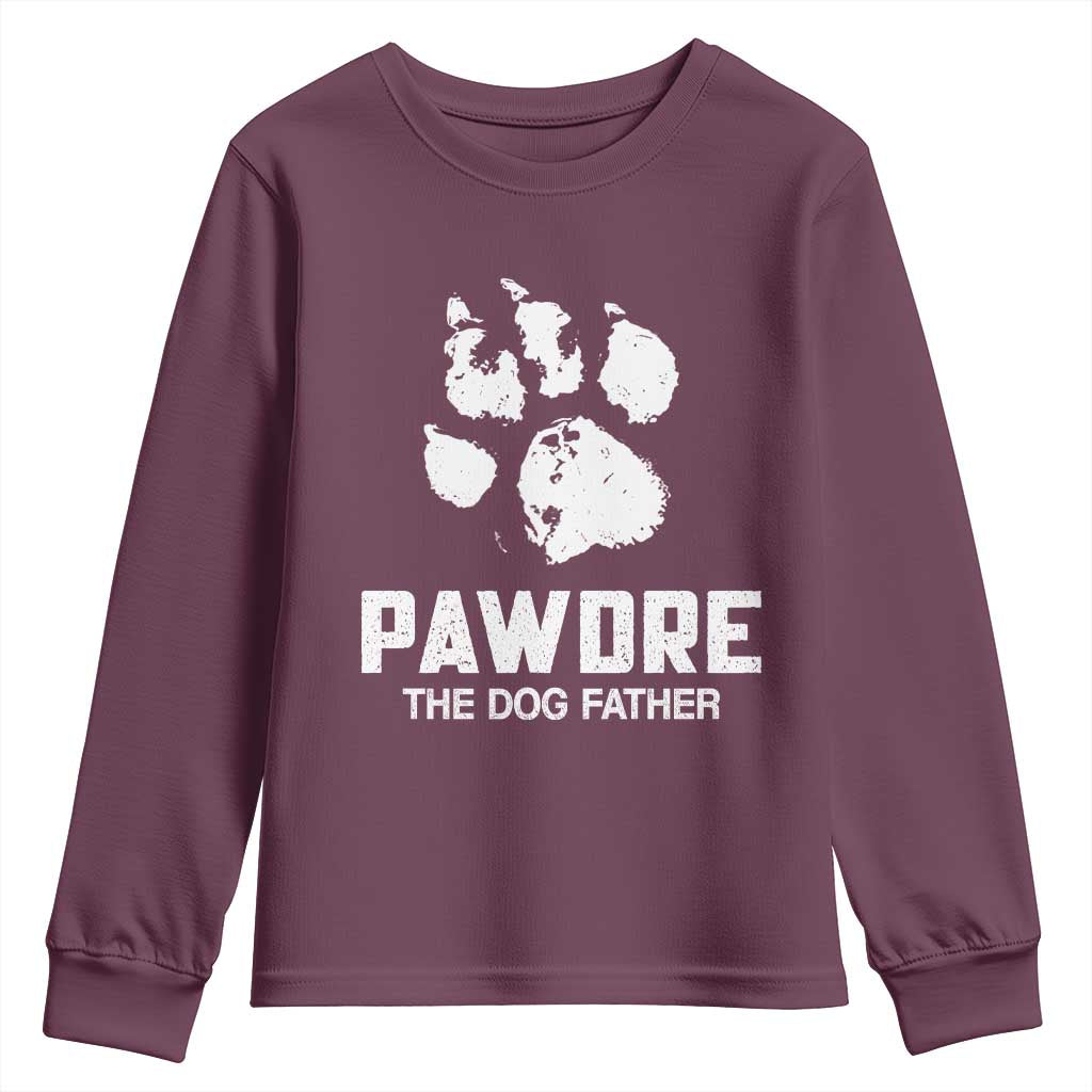 Funny Pawdre The Dog Father Youth Sweatshirt Fur Dad Fathers Day Vintage Paw Prints TS11 Maroon Print Your Wear