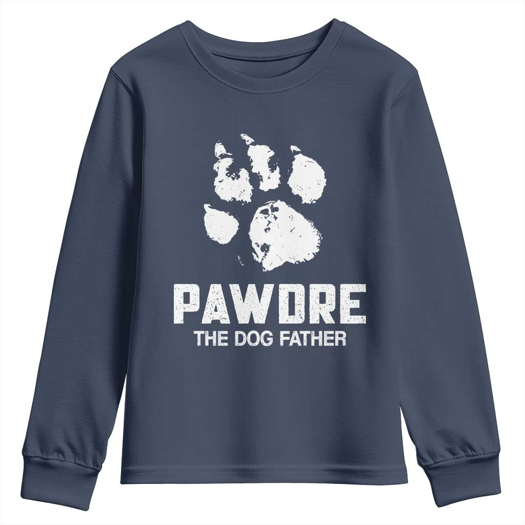 Funny Pawdre The Dog Father Youth Sweatshirt Fur Dad Fathers Day Vintage Paw Prints TS11 Navy Print Your Wear