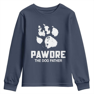 Funny Pawdre The Dog Father Youth Sweatshirt Fur Dad Fathers Day Vintage Paw Prints TS11 Navy Print Your Wear