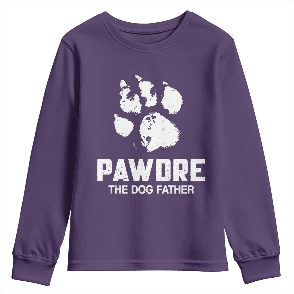 Funny Pawdre The Dog Father Youth Sweatshirt Fur Dad Fathers Day Vintage Paw Prints TS11 Purple Print Your Wear