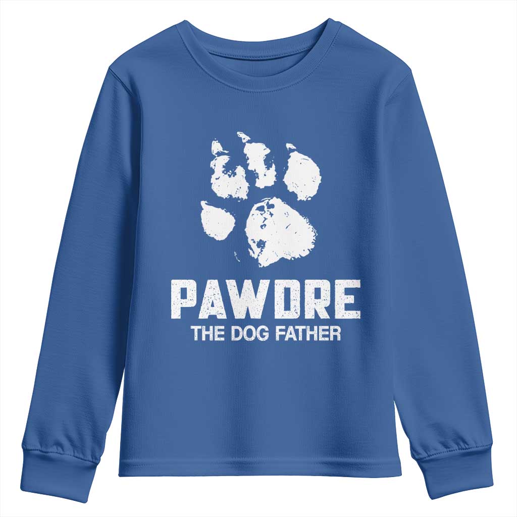 Funny Pawdre The Dog Father Youth Sweatshirt Fur Dad Fathers Day Vintage Paw Prints TS11 Royal Blue Print Your Wear