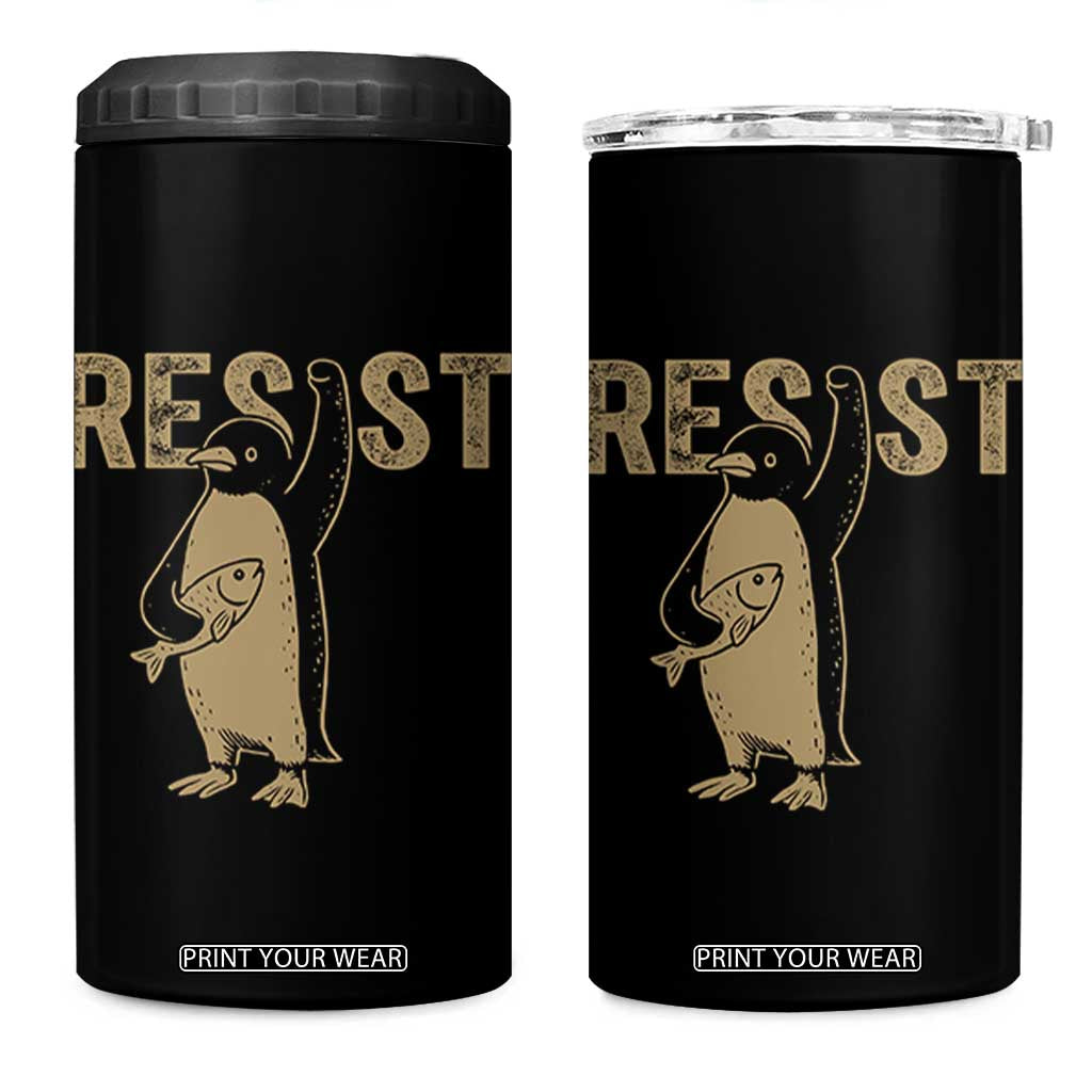 Funny Penguin Resist 4 in 1 Can Cooler Tumbler Against Tariffs Activism Vintage TS02 One Size: 16 oz Black Print Your Wear