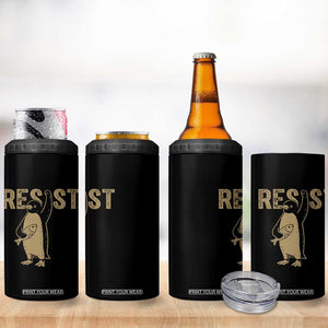 Funny Penguin Resist 4 in 1 Can Cooler Tumbler Against Tariffs Activism Vintage TS02 Print Your Wear