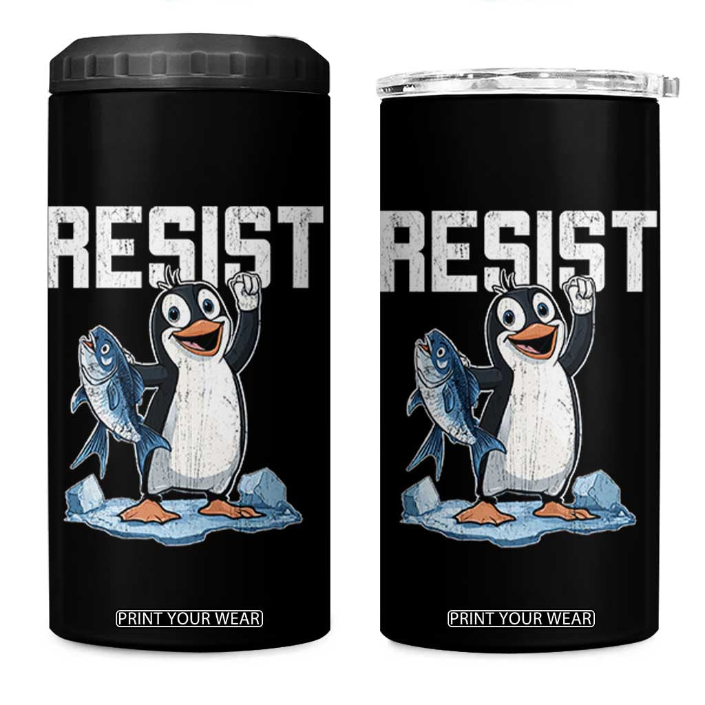 Funny Penguin Resist 4 in 1 Can Cooler Tumbler Against Tariffs Protest TS02 One Size: 16 oz Black Print Your Wear