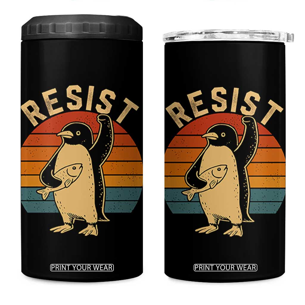 Funny Penguin Resist 4 in 1 Can Cooler Tumbler Against Tariffs Retro Vintage TS02 One Size: 16 oz Black Print Your Wear