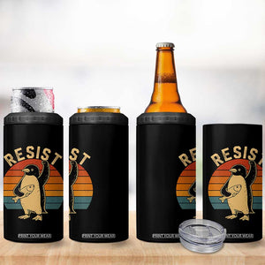Funny Penguin Resist 4 in 1 Can Cooler Tumbler Against Tariffs Retro Vintage TS02 Print Your Wear