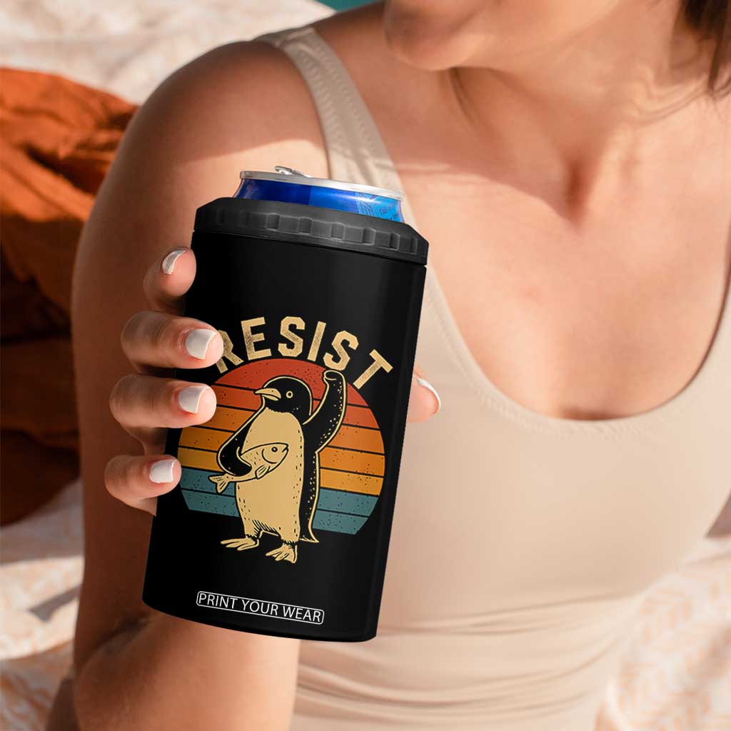Funny Penguin Resist 4 in 1 Can Cooler Tumbler Against Tariffs Retro Vintage TS02 Print Your Wear