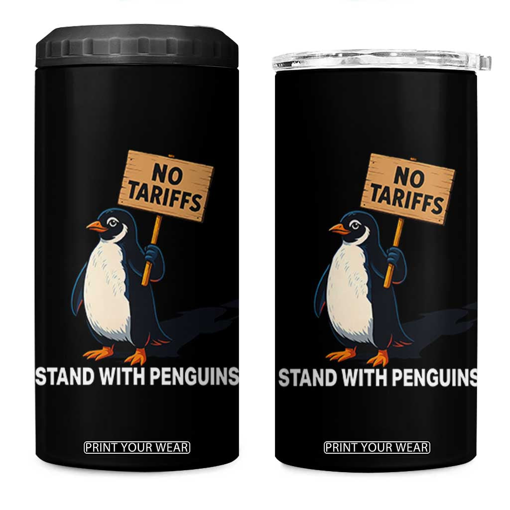 Funny Penguin Resist 4 in 1 Can Cooler Tumbler No Tariffs I Stand With Penguins TS02 One Size: 16 oz Black Print Your Wear