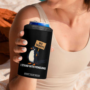 Funny Penguin Resist 4 in 1 Can Cooler Tumbler No Tariffs I Stand With Penguins TS02 Print Your Wear