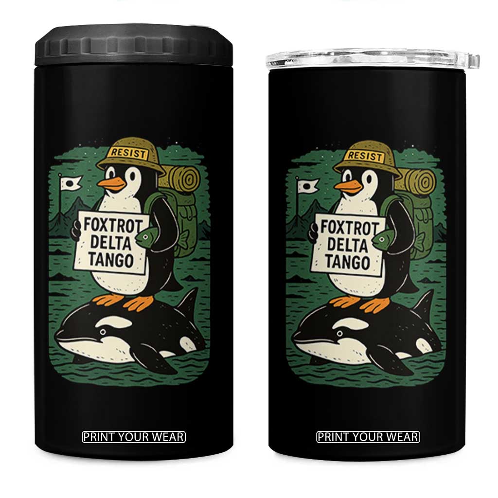 Funny Penguin Resist 4 in 1 Can Cooler Tumbler No Tarriffs Activism Graphic TS02 One Size: 16 oz Black Print Your Wear