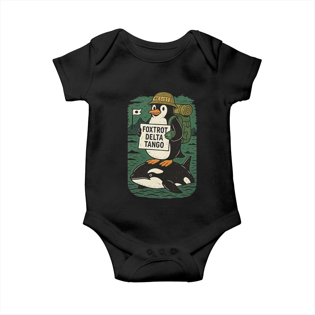 Funny Penguin Resist Baby Onesie No Tarriffs Activism Graphic TS02 Black Print Your Wear