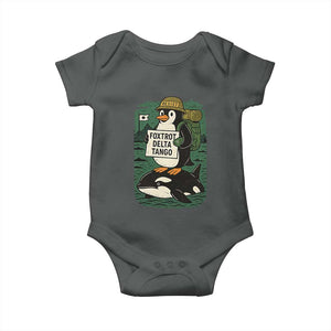 Funny Penguin Resist Baby Onesie No Tarriffs Activism Graphic TS02 Dark Heather Print Your Wear
