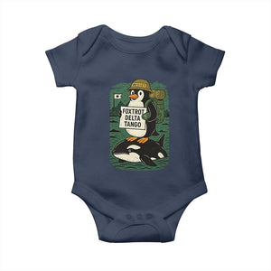 Funny Penguin Resist Baby Onesie No Tarriffs Activism Graphic TS02 Navy Print Your Wear