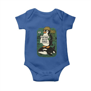 Funny Penguin Resist Baby Onesie No Tarriffs Activism Graphic TS02 Royal Blue Print Your Wear