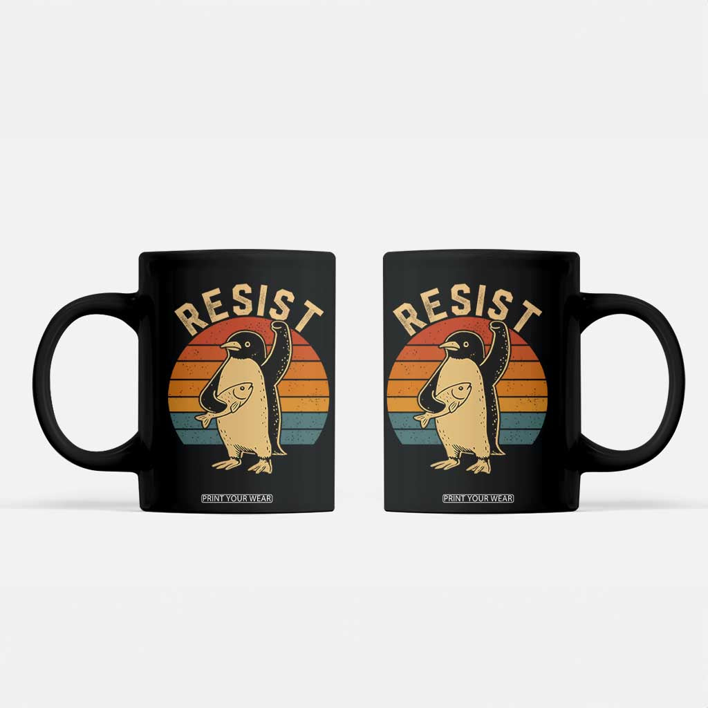 Funny Penguin Resist Coffee Mug Against Tariffs Retro Vintage TS02 Black Print Your Wear