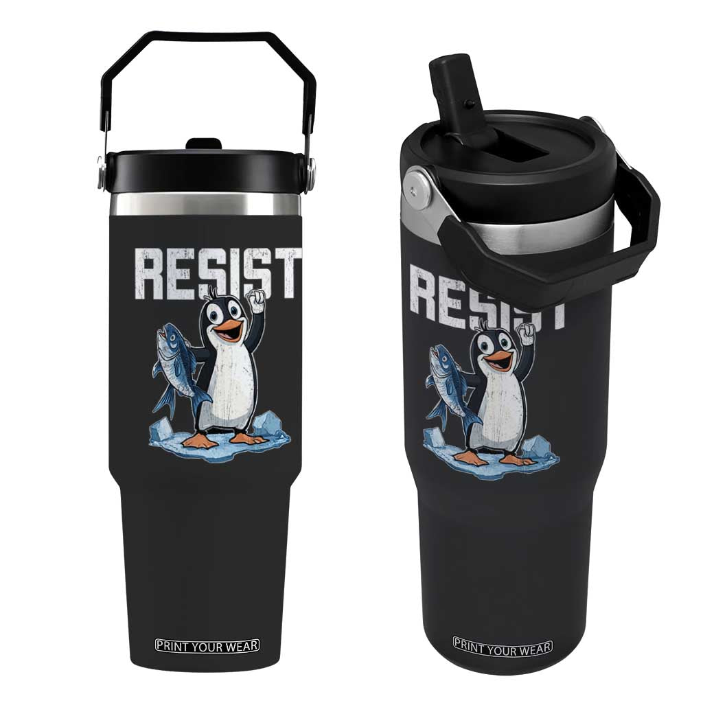 Funny Penguin Resist Flip Straw Tumbler Against Tariffs Protest TS02 One Size: 30 oz Black Print Your Wear