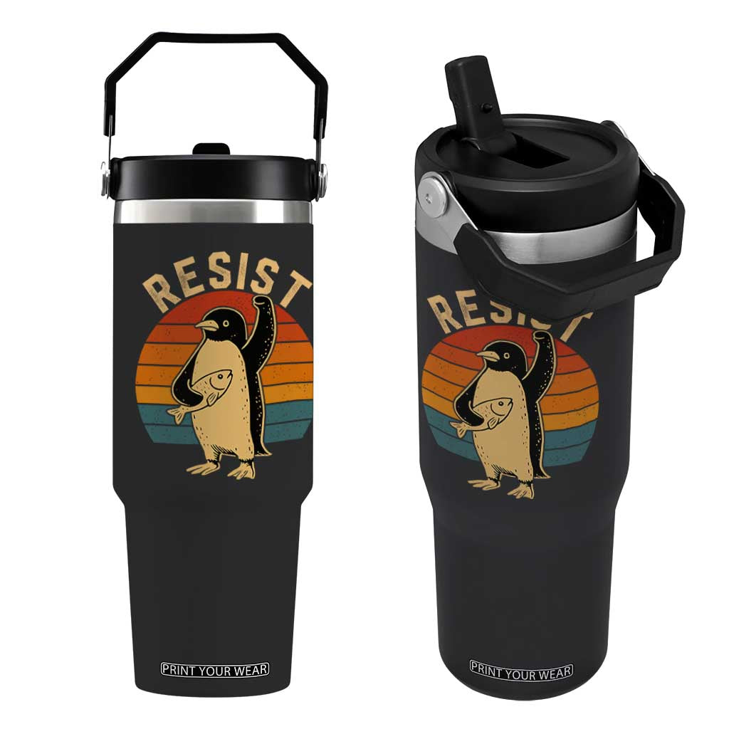 Funny Penguin Resist Flip Straw Tumbler Against Tariffs Retro Vintage TS02 One Size: 30 oz Black Print Your Wear