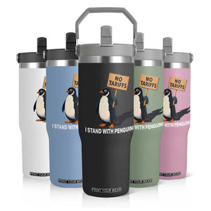 Funny Penguin Resist Flip Straw Tumbler No Tariffs I Stand With Penguins TS02 Print Your Wear