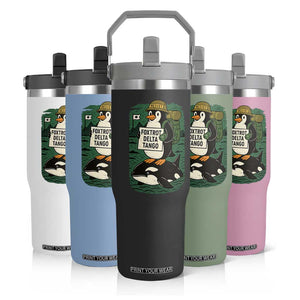 Funny Penguin Resist Flip Straw Tumbler No Tarriffs Activism Graphic TS02 Print Your Wear