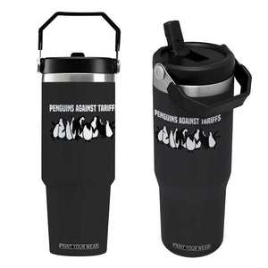 Funny Penguin Resist Flip Straw Tumbler Penguins Against Tariffs Sarcastic Saying Meme TS02 One Size: 30 oz Black Print Your Wear