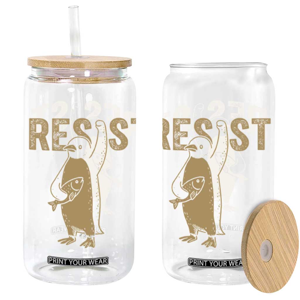 Funny Penguin Resist Glass Can Against Tariffs Activism Vintage TS02 Black Print Your Wear