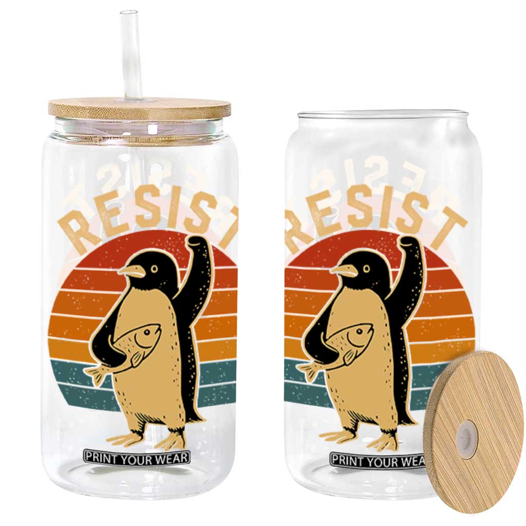 Funny Penguin Resist Glass Can Against Tariffs Retro Vintage TS02 Black Print Your Wear
