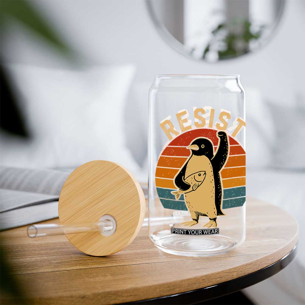 Funny Penguin Resist Glass Can Against Tariffs Retro Vintage TS02 Print Your Wear
