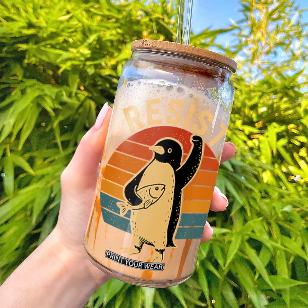 Funny Penguin Resist Glass Can Against Tariffs Retro Vintage TS02 Print Your Wear