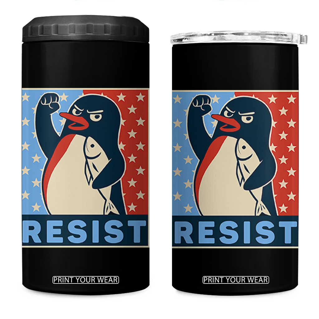 Funny Penguin Resist Graphic 4 in 1 Can Cooler Tumbler Resist Protest Against Tariffs TS02 One Size: 16 oz Black Print Your Wear