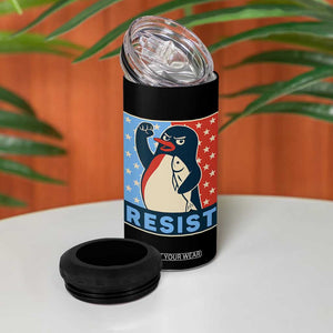 Funny Penguin Resist Graphic 4 in 1 Can Cooler Tumbler Resist Protest Against Tariffs TS02 Print Your Wear