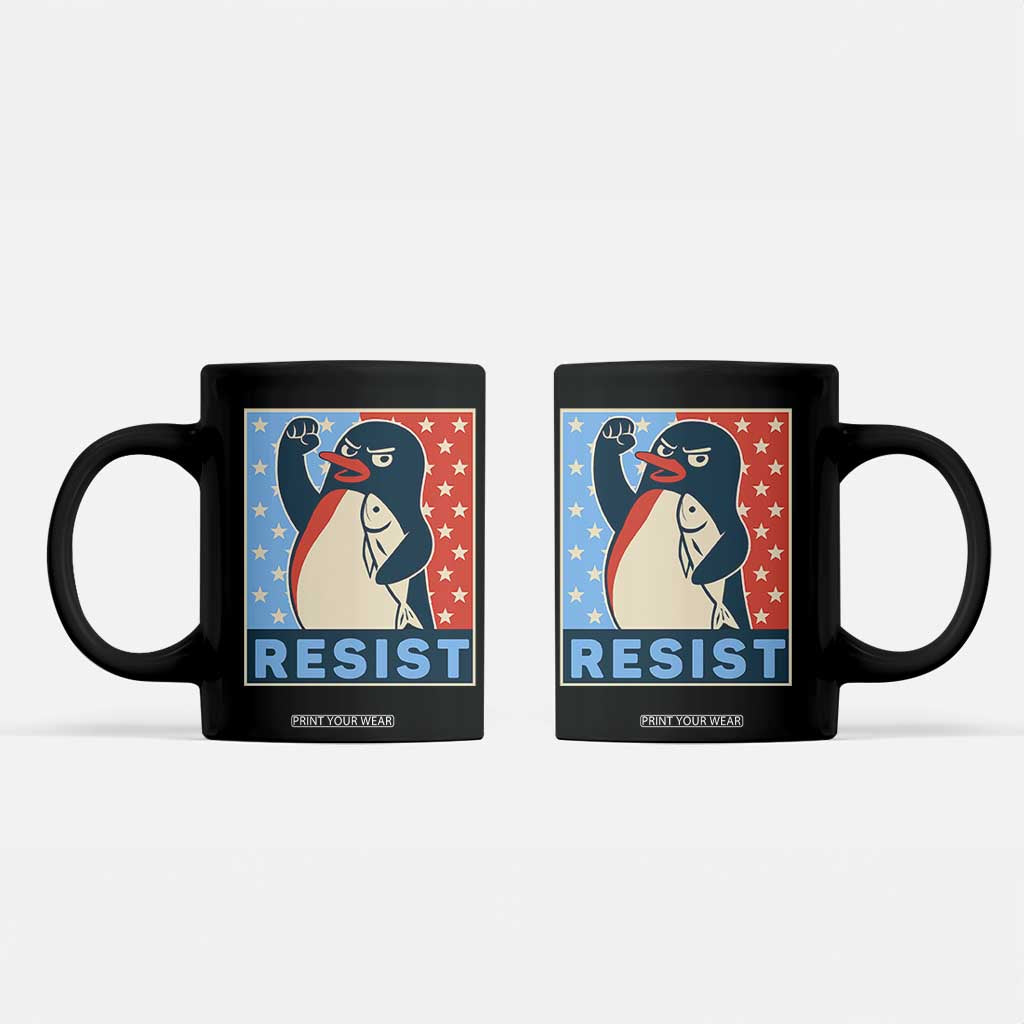 Funny Penguin Resist Graphic Coffee Mug Resist Protest Against Tariffs TS02 Black Print Your Wear