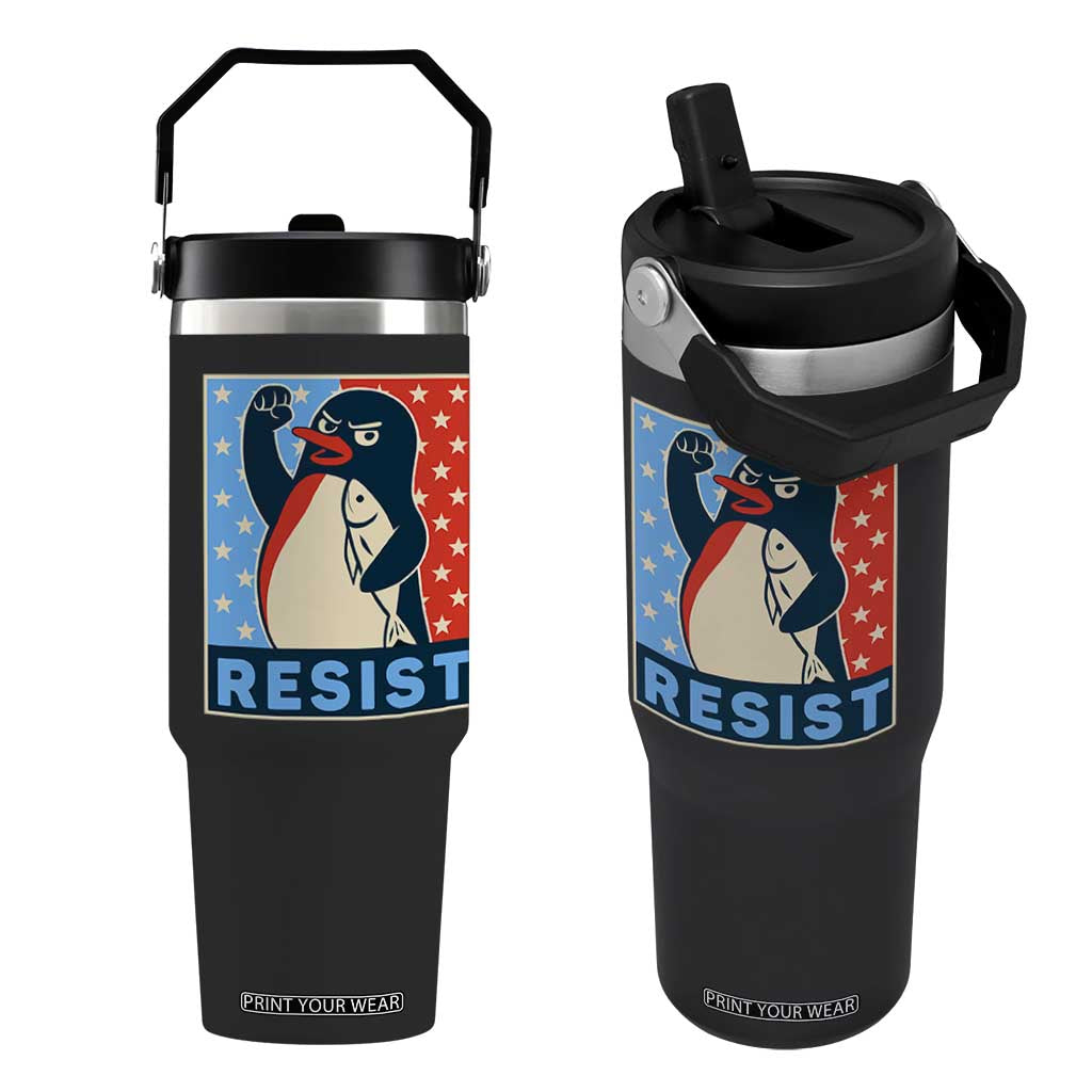 Funny Penguin Resist Graphic Flip Straw Tumbler Resist Protest Against Tariffs TS02 One Size: 30 oz Black Print Your Wear