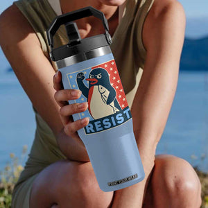 Funny Penguin Resist Graphic Flip Straw Tumbler Resist Protest Against Tariffs TS02 One Size: 30 oz Light Blue Print Your Wear